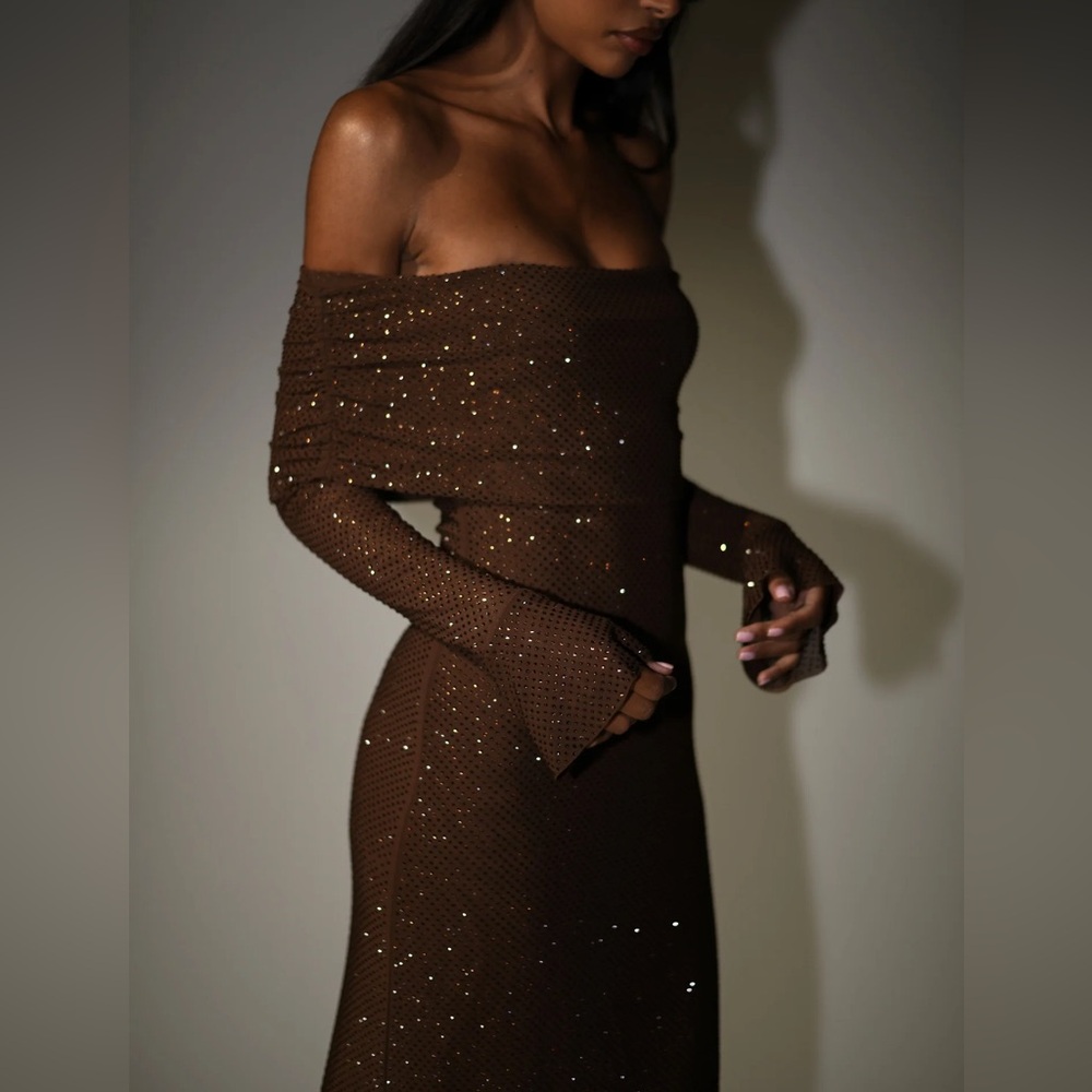 Meshki Marcel Off Shoulder Diamante Maxi Dress